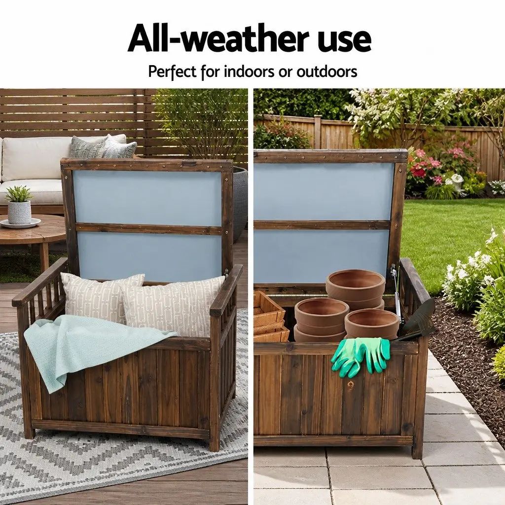 Outdoor Storage Bench Box Wooden Garden Patio Furniture Charcoal 106cm x 60cm x 51.5cm
