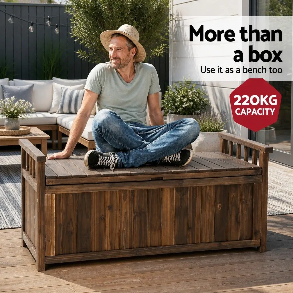 Outdoor Storage Bench Box Wooden Garden Patio Furniture Charcoal 106cm x 60cm x 51.5cm