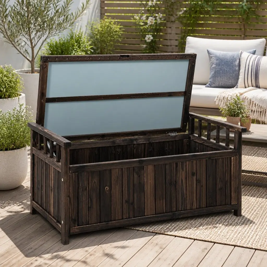 Outdoor Storage Bench Box Wooden Garden Patio Furniture Charcoal 106cm x 60cm x 51.5cm