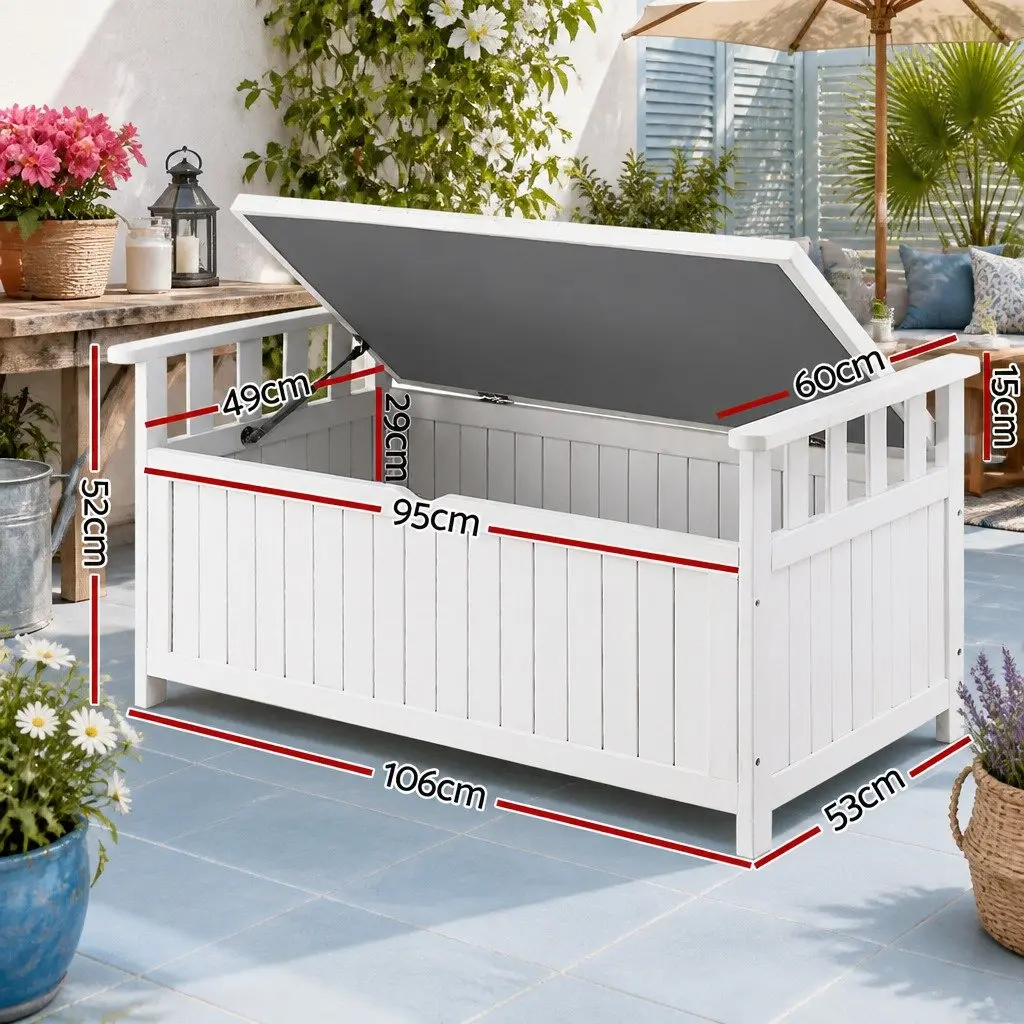 Outdoor Storage Bench Box Garden Tool Organizer 160L White
