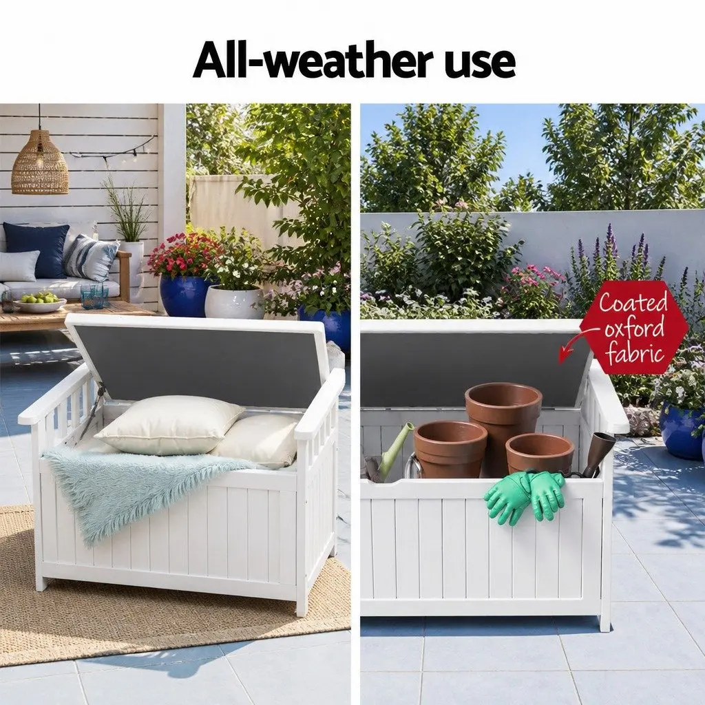 Outdoor Storage Bench Box Garden Tool Organizer 160L White
