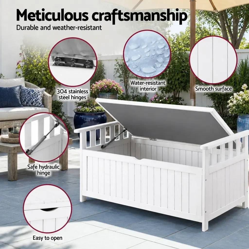 Outdoor Storage Bench Box Garden Tool Organizer 160L White