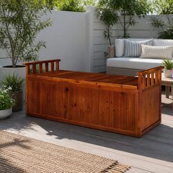 Warm Wooden Garden Bench Box 129cm Natural Finish