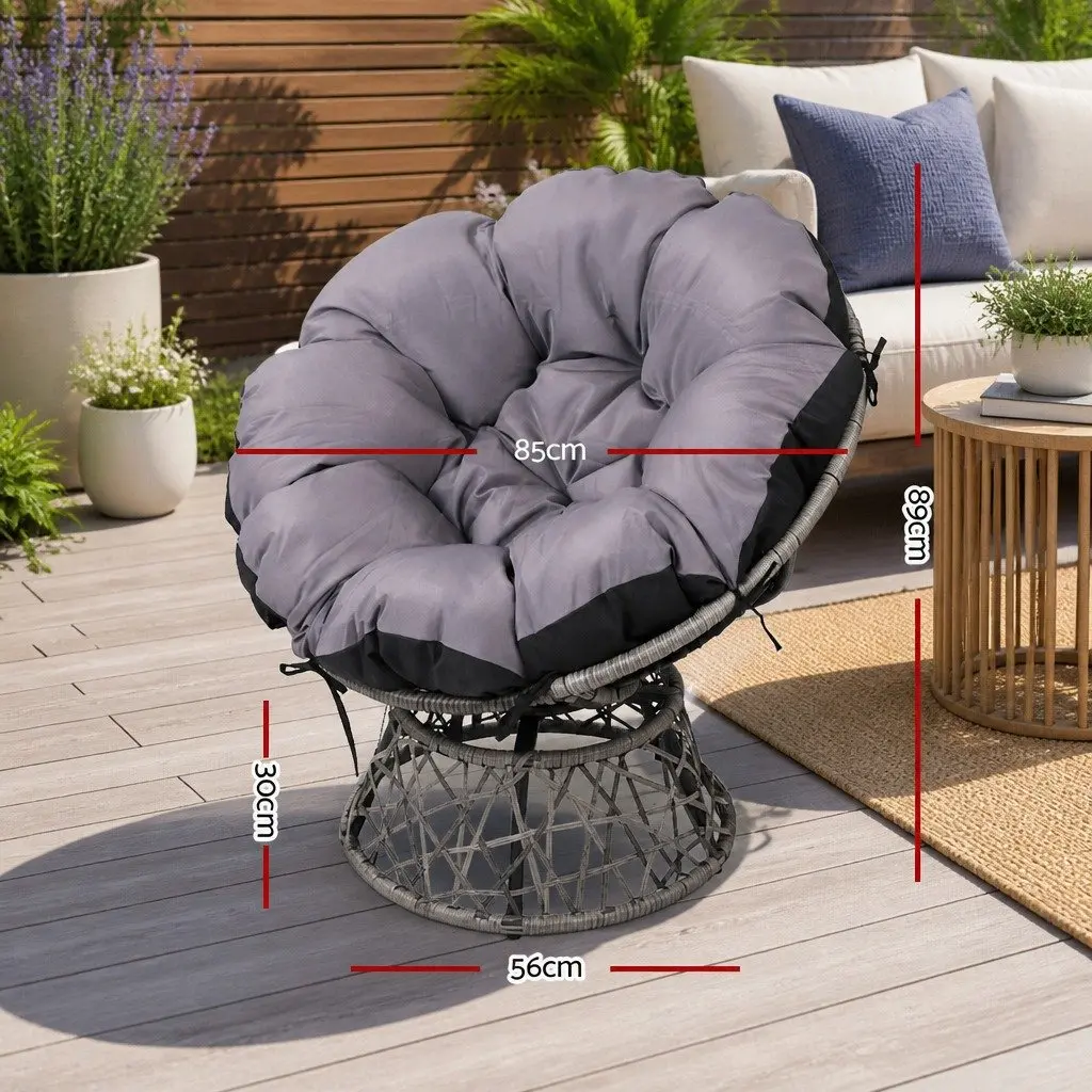 Papasan Chair and Side Table Set Outdoor Garden Lounge Furniture Grey Wicker
