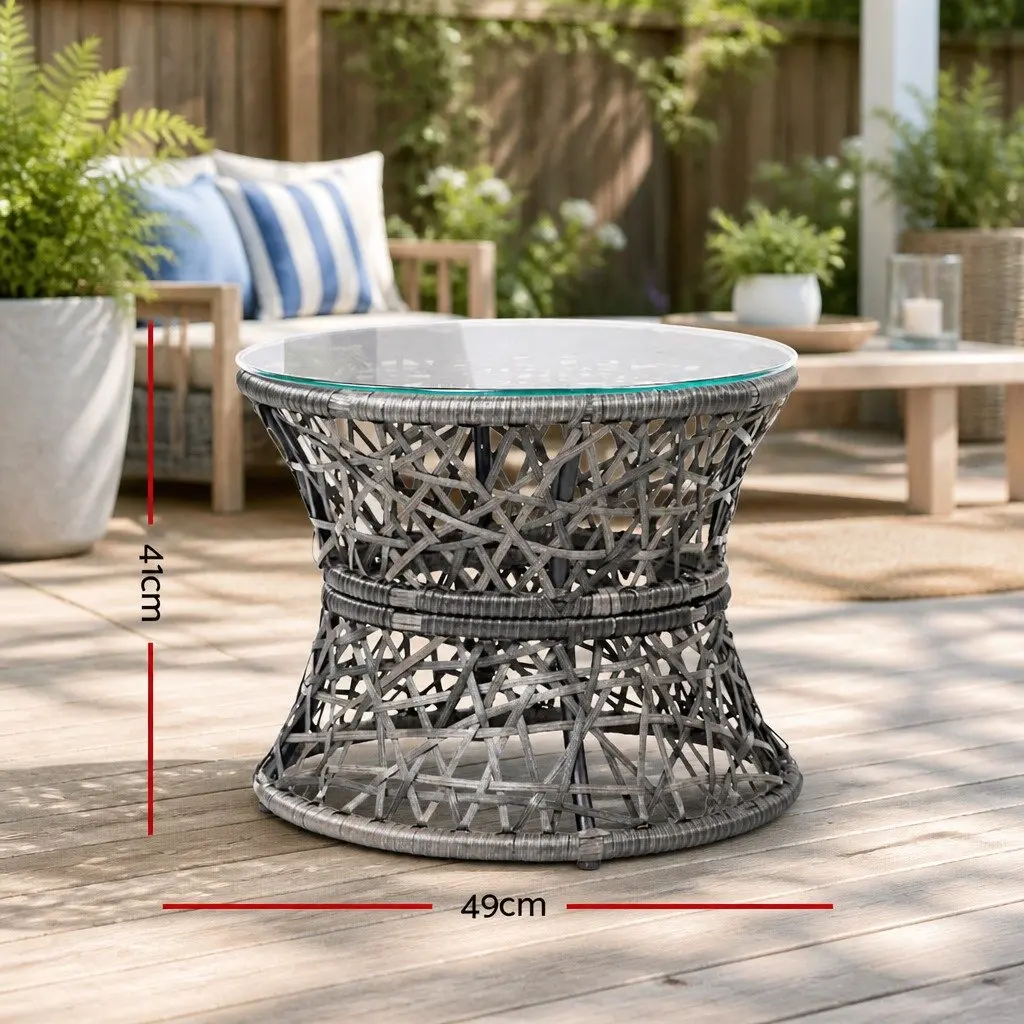 Papasan Chair and Side Table Set Outdoor Garden Lounge Furniture Grey Wicker