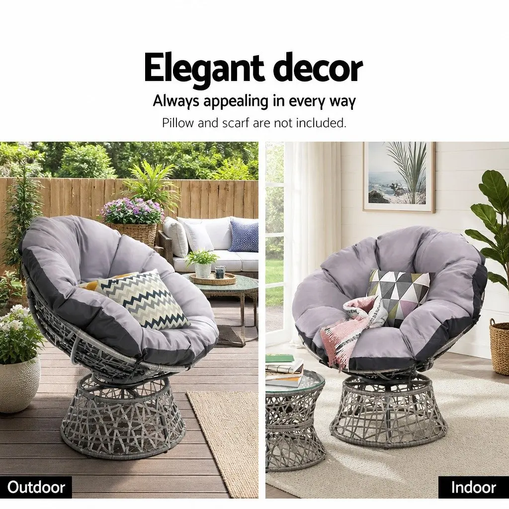 Papasan Chair and Side Table Set Outdoor Garden Lounge Furniture Grey Wicker