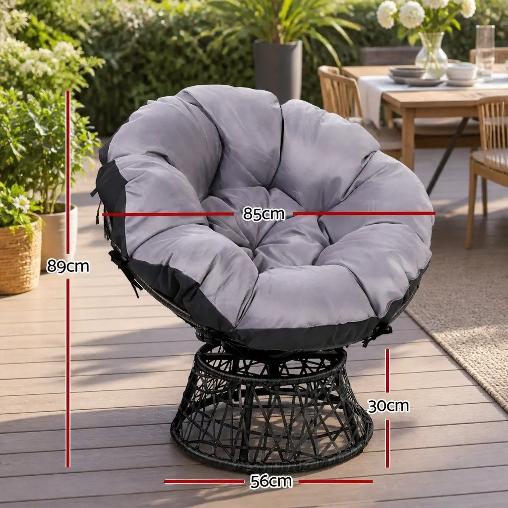 Papasan Chair Outdoor Wicker Patio Furniture Rotatable Garden Lounge Seat Black