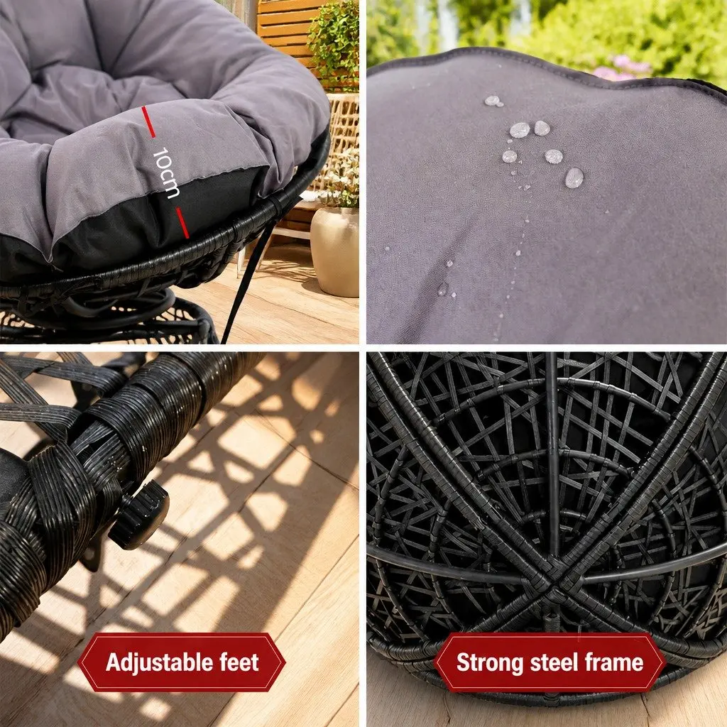 Papasan Chair Outdoor Wicker Patio Furniture Rotatable Garden Lounge Seat Black