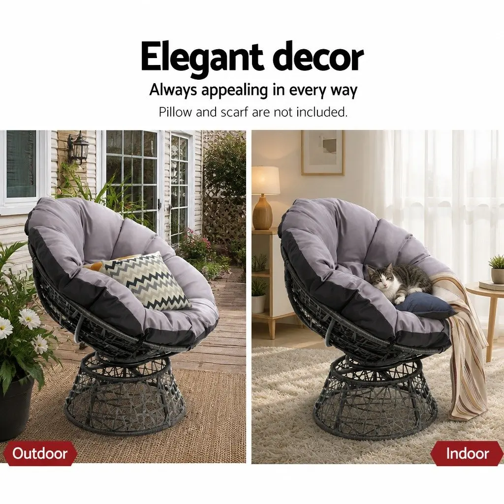 Papasan Chair Outdoor Wicker Patio Furniture Rotatable Garden Lounge Seat Black
