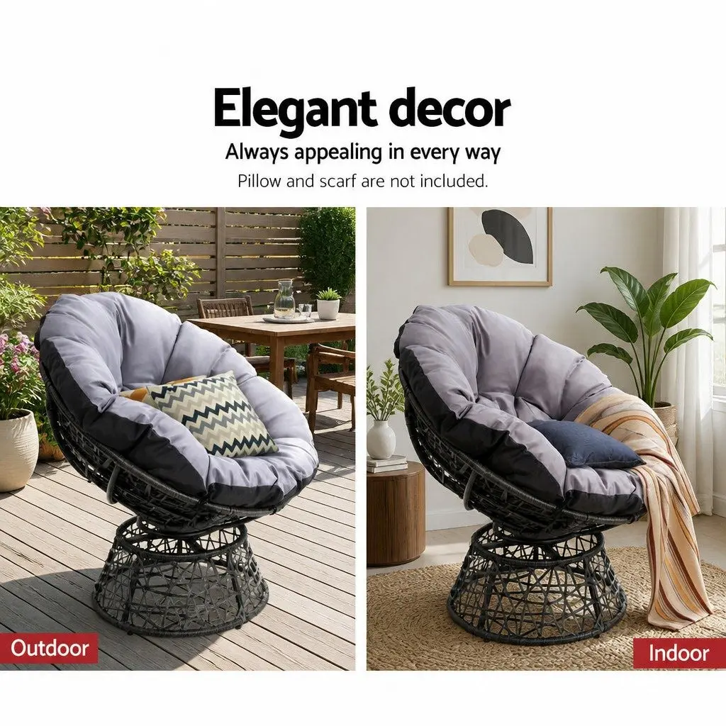 Papasan Chair Outdoor Wicker Patio Furniture Rotatable Garden Lounge Seat Black