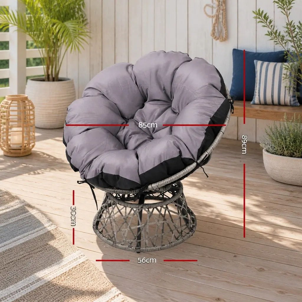 Papasan Chair Rotatable Indoor Outdoor Furniture 360 Degree Grey