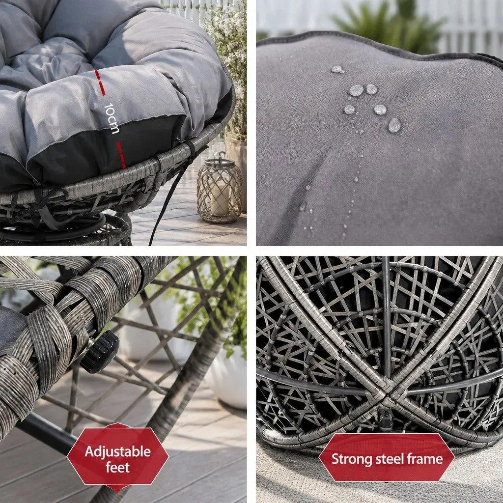 Papasan Chair Rotatable Indoor Outdoor Furniture 360 Degree Grey