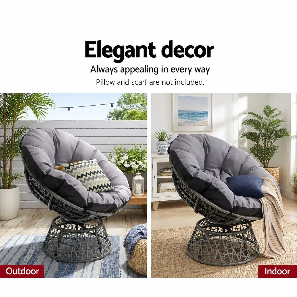 Papasan Chair Rotatable Indoor Outdoor Furniture 360 Degree Grey
