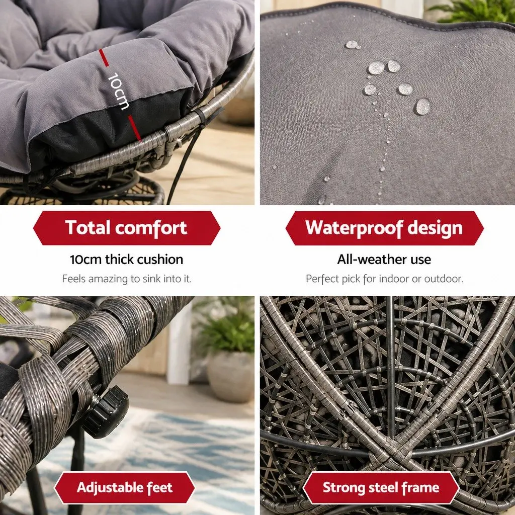 Papasan Chair Rotatable Indoor Outdoor Furniture 360 Degree Grey