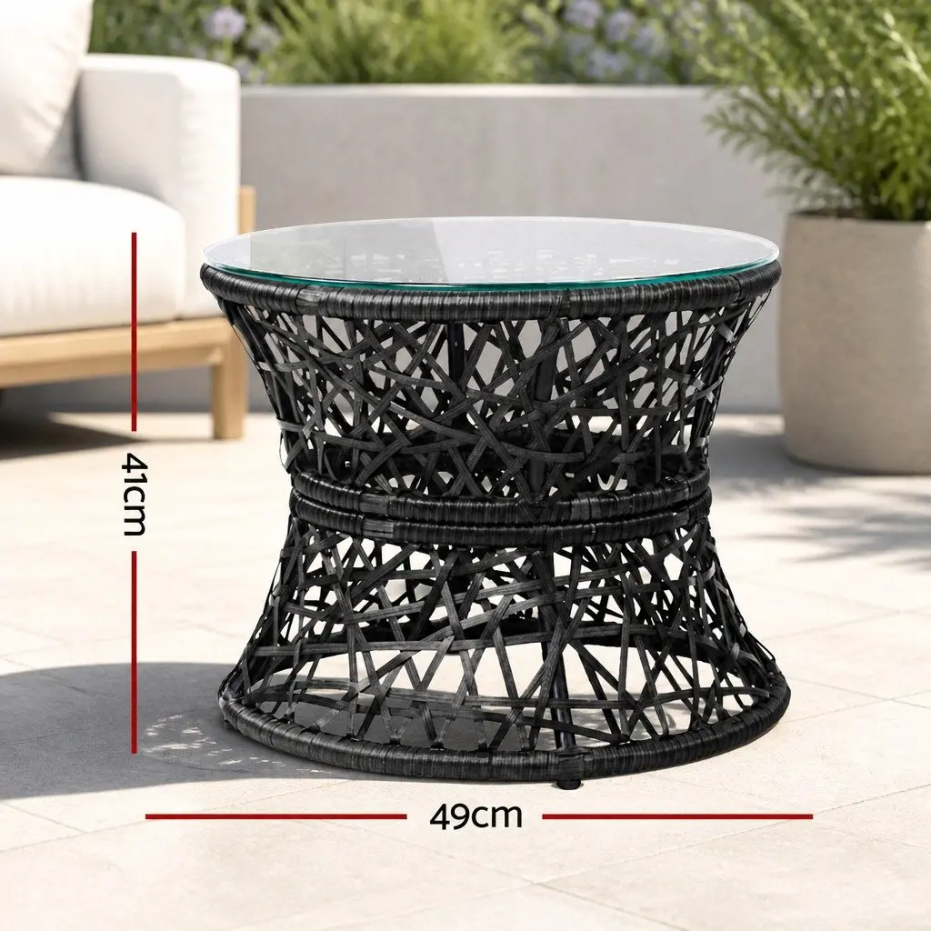 Papasan Chair and Side Table Set Outdoor Patio Wicker Lounge Furniture Black