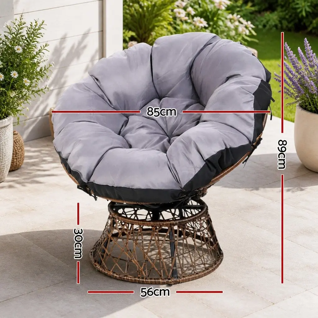 Outdoor Papasan Chair Side Table Set Wicker Furniture Brown 2-Piece