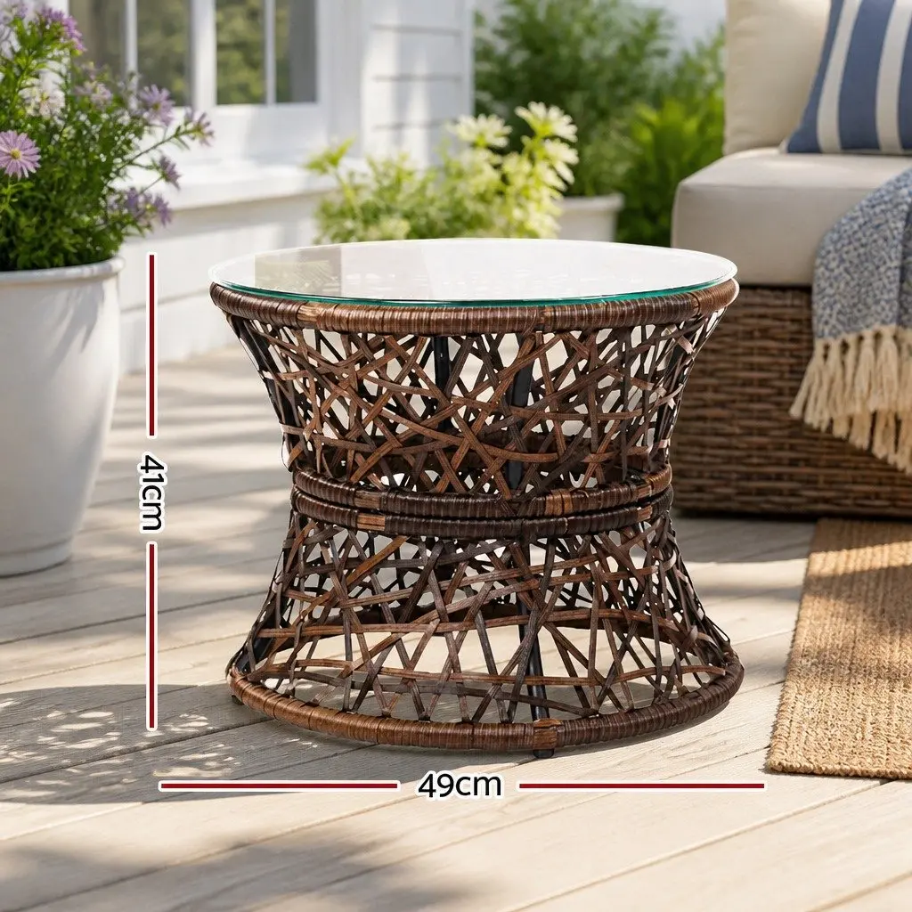 Outdoor Papasan Chair Side Table Set Wicker Furniture Brown 2-Piece