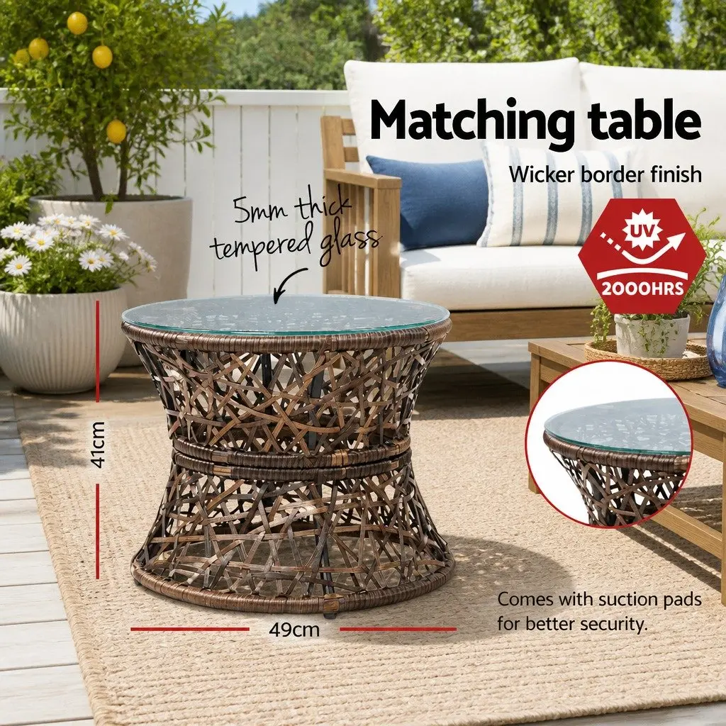 Outdoor Papasan Chair Side Table Set Wicker Furniture Brown 2-Piece