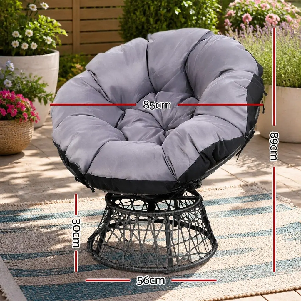 Papasan Chairs and Side Table Set Outdoor Lounge Furniture Grey
