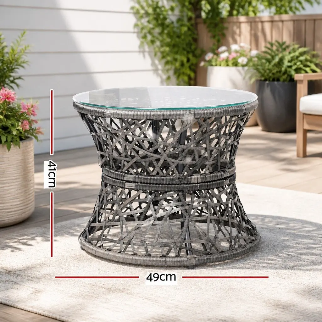 Papasan Chairs and Side Table Set Outdoor Lounge Furniture Grey