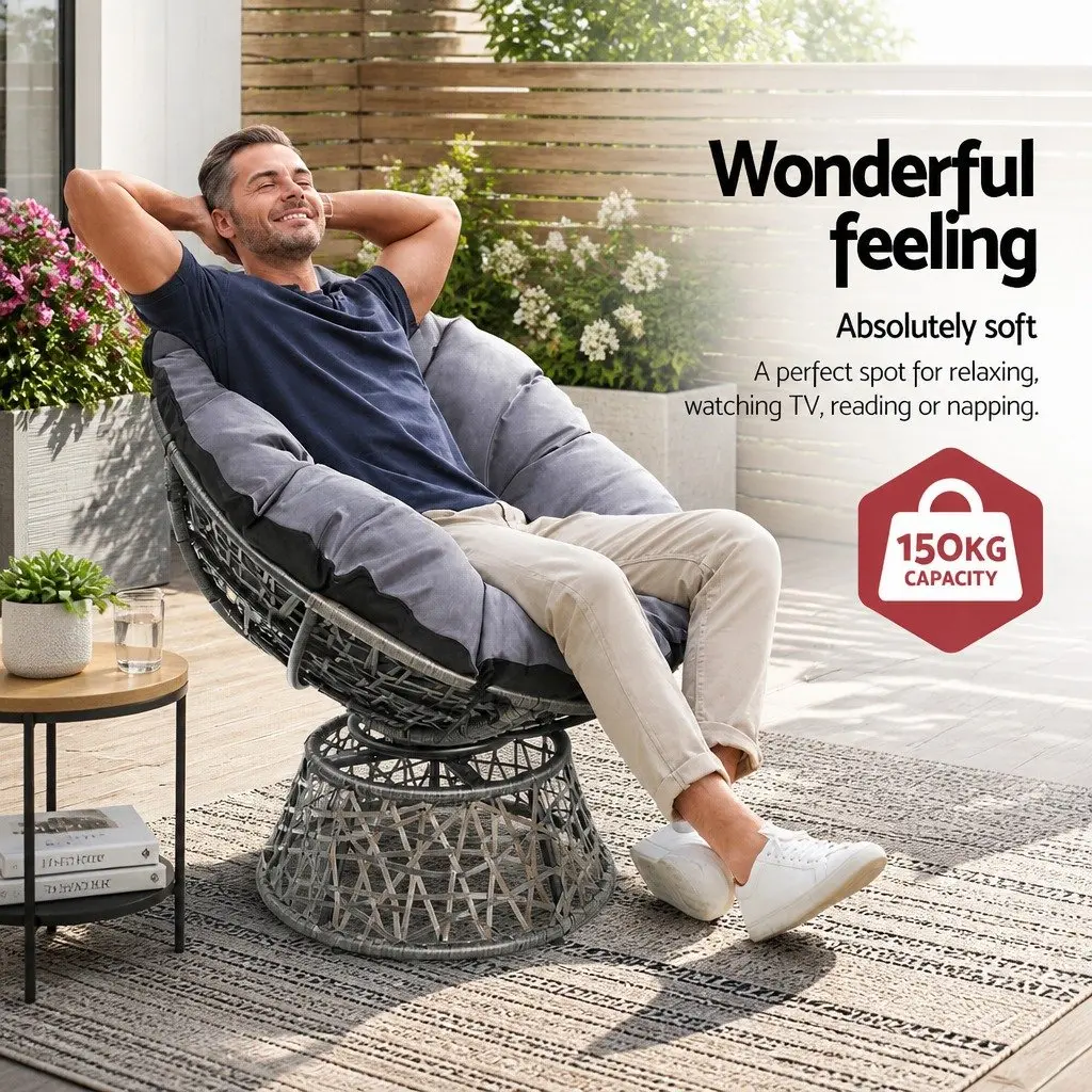 Papasan Chairs and Side Table Set Outdoor Lounge Furniture Grey