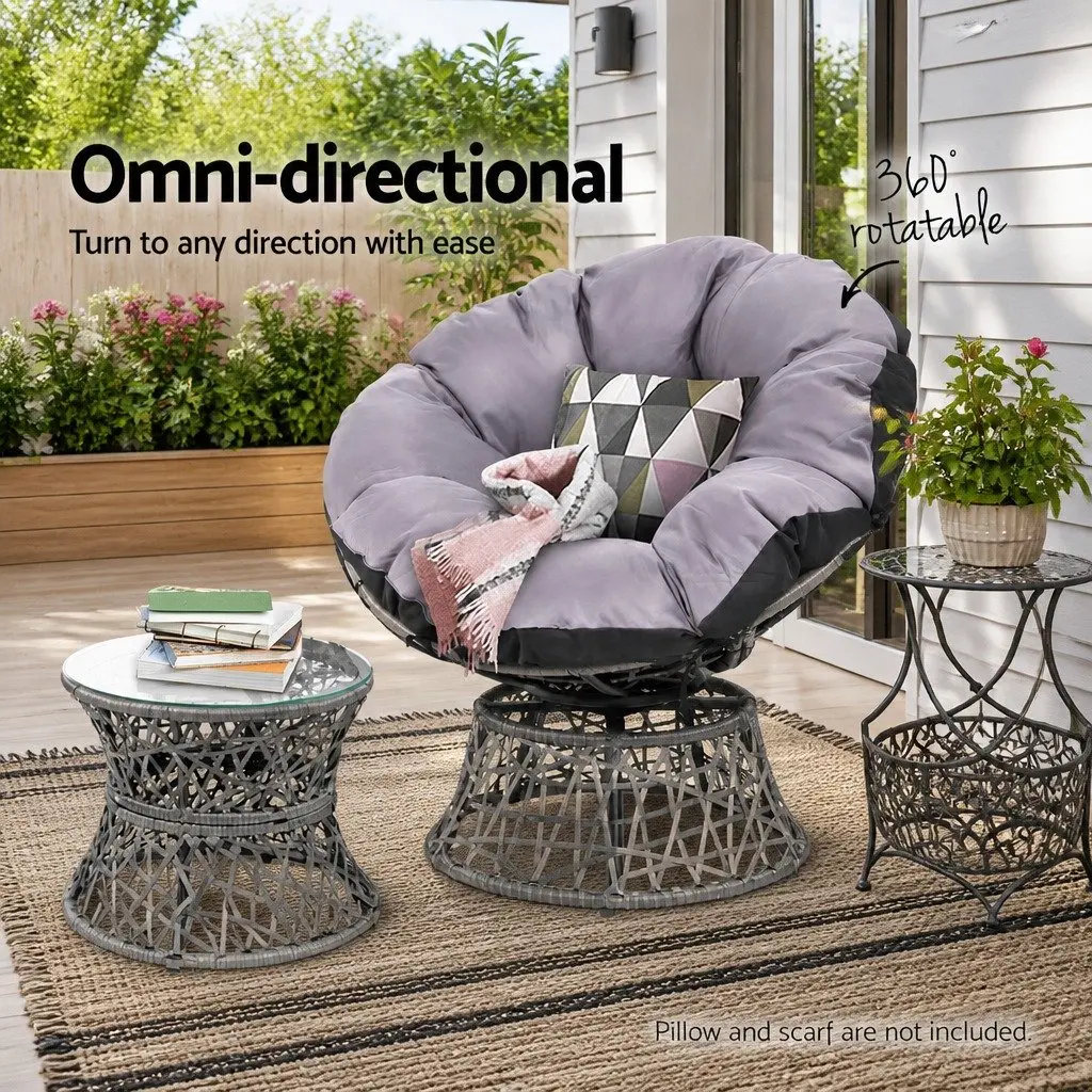 Papasan Chairs and Side Table Set Outdoor Lounge Furniture Grey
