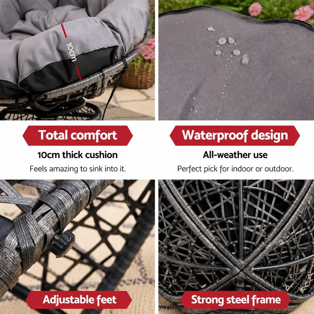Papasan Chairs and Side Table Set Outdoor Lounge Furniture Grey