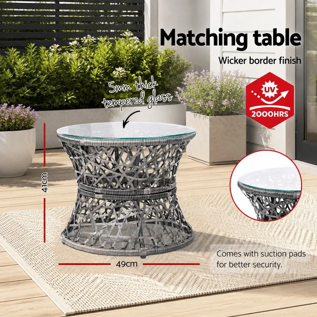 Papasan Chairs and Side Table Set Outdoor Lounge Furniture Grey