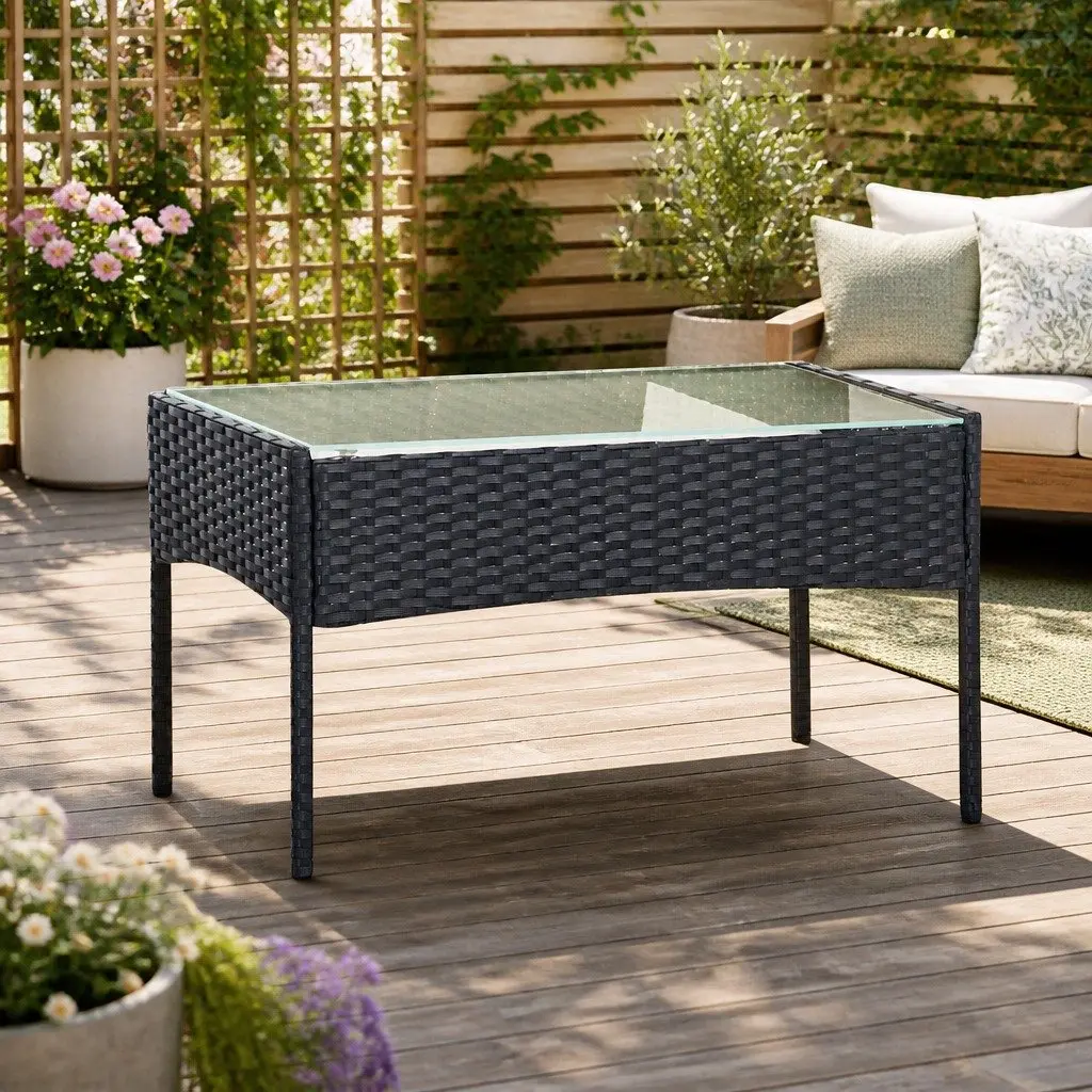 4 Seater Outdoor Sofa Set with Storage Cover Wicker Table Chairs Dark Grey