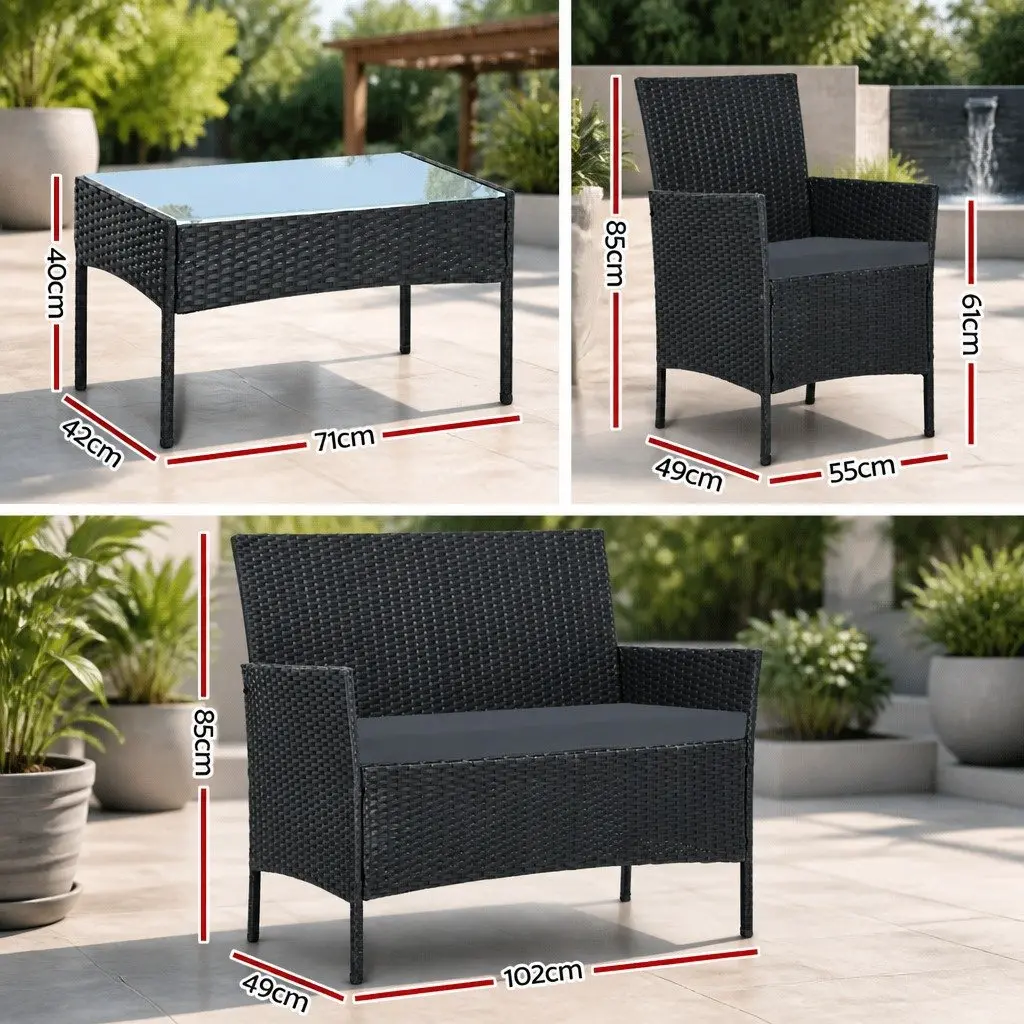 4 Seater Outdoor Sofa Set Wicker Furniture Table Chair Dark Grey Patio Garden