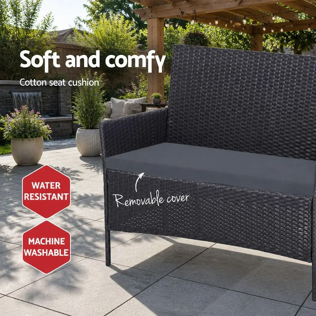 4 Seater Outdoor Sofa Set Wicker Furniture Table Chair Dark Grey Patio Garden