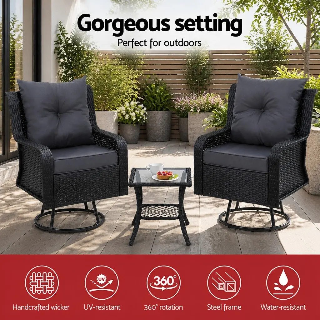 3-Piece Outdoor Swivel Set