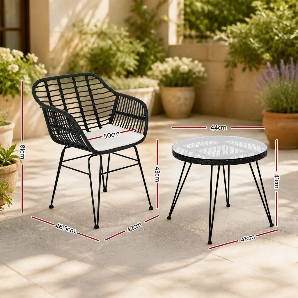 Bistro Patio Furniture Set 3 Piece Outdoor Lounge Chairs Coffee Table with Cushions Grey