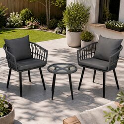 Comfortable 3PC Grey Lounge Set with Chairs & Table
