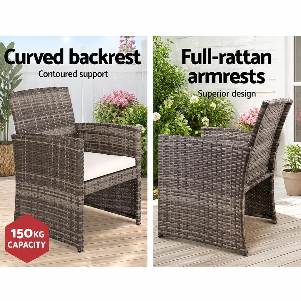 4 Piece Outdoor Rattan Sofa Set Lounge Grey with Beige Cushions