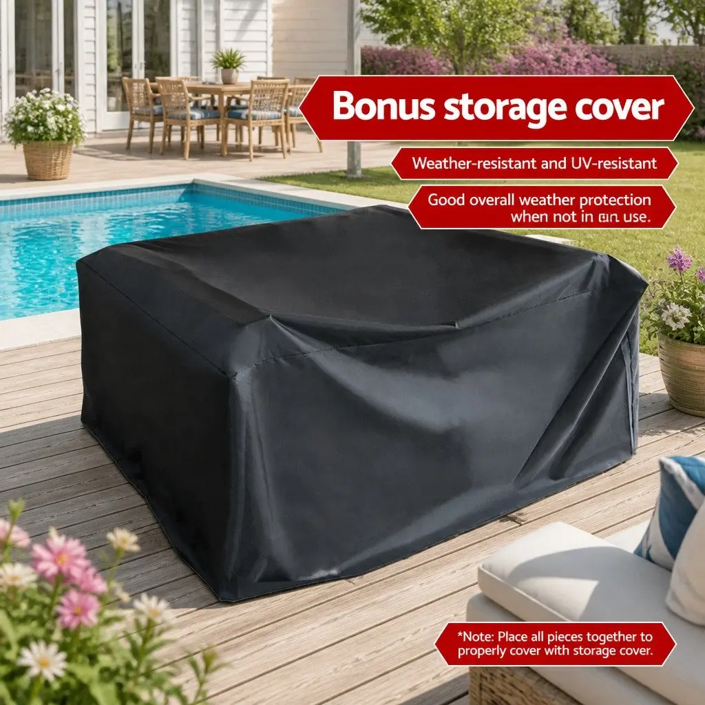 4 Piece Outdoor Rattan Sofa Set Lounge Grey with Beige Cushions