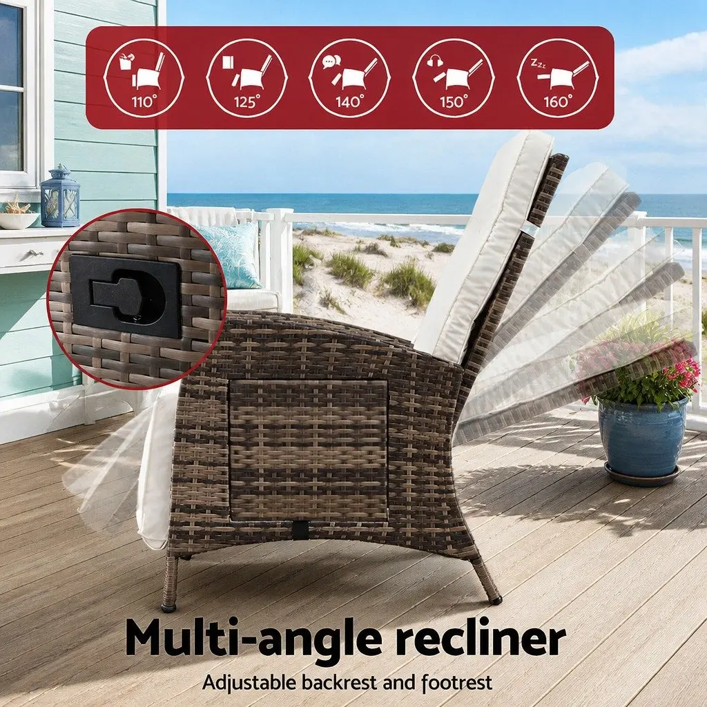 Outdoor Recliner Chair Adjustable Wicker Lounger Natural