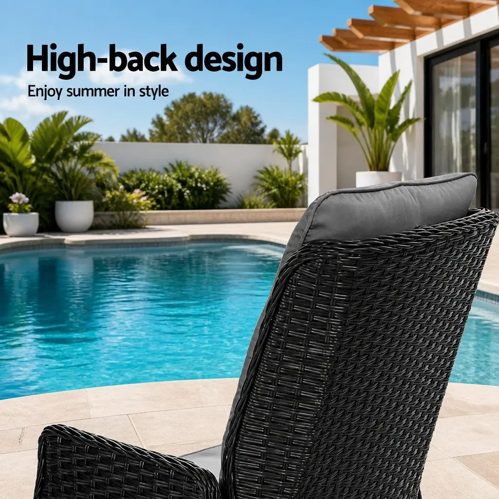 2PC Recliner Chair Wicker Lounger Adjustable Outdoor Furniture Black