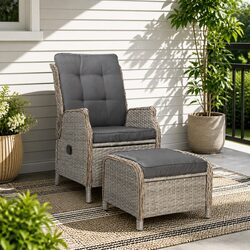 Wicker Recliner Chair Sun Lounge Ottoman Set Outdoor Patio Furniture Adjustable