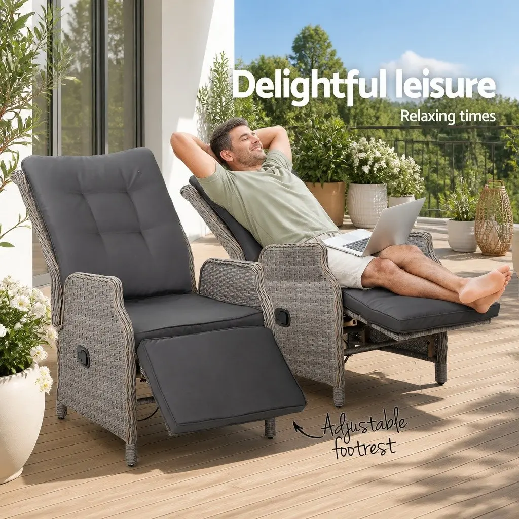 Outdoor Lounge Chair Wicker Adjustable Backrest Grey Garden Furniture