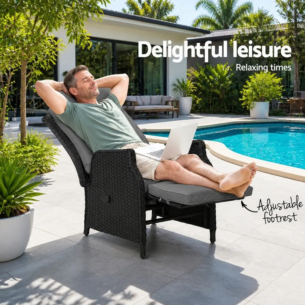 Wicker Recliner Chair Sun Lounge Outdoor Furniture Patio Adjustable Lounger