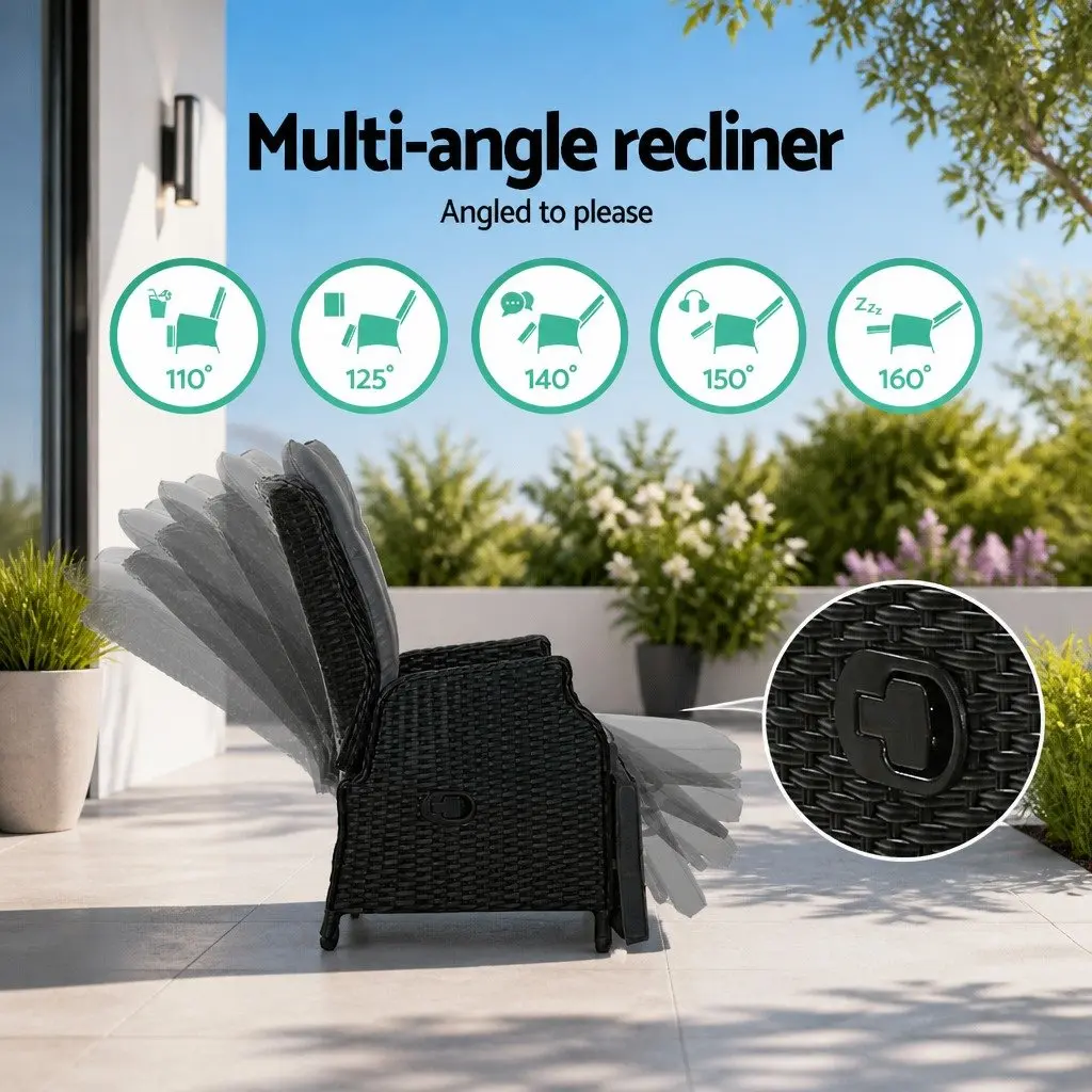 Wicker Recliner Chair Sun Lounge Outdoor Furniture Patio Adjustable Lounger