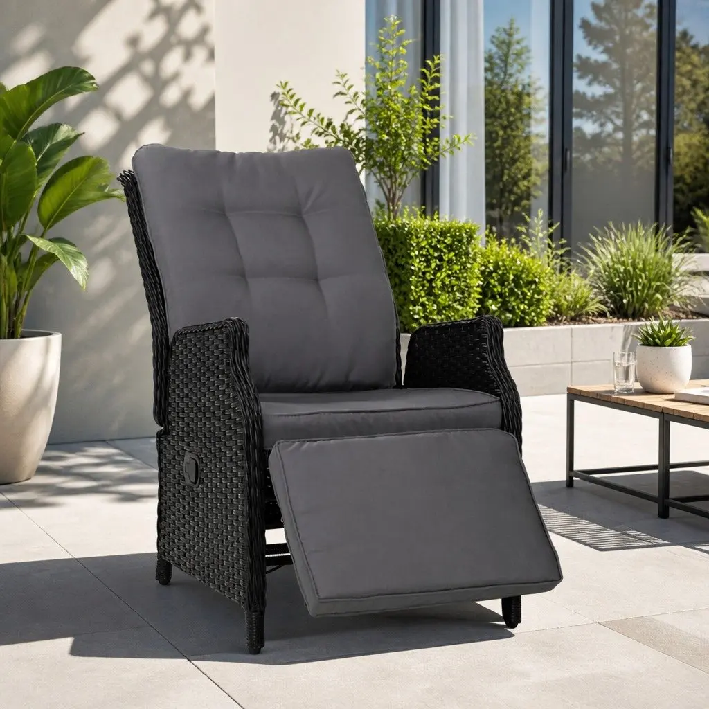 Wicker Recliner Chair Sun Lounge Outdoor Furniture Patio Adjustable Lounger