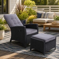 Comfortable Wicker Recliner Chair Set with Ottoman Included