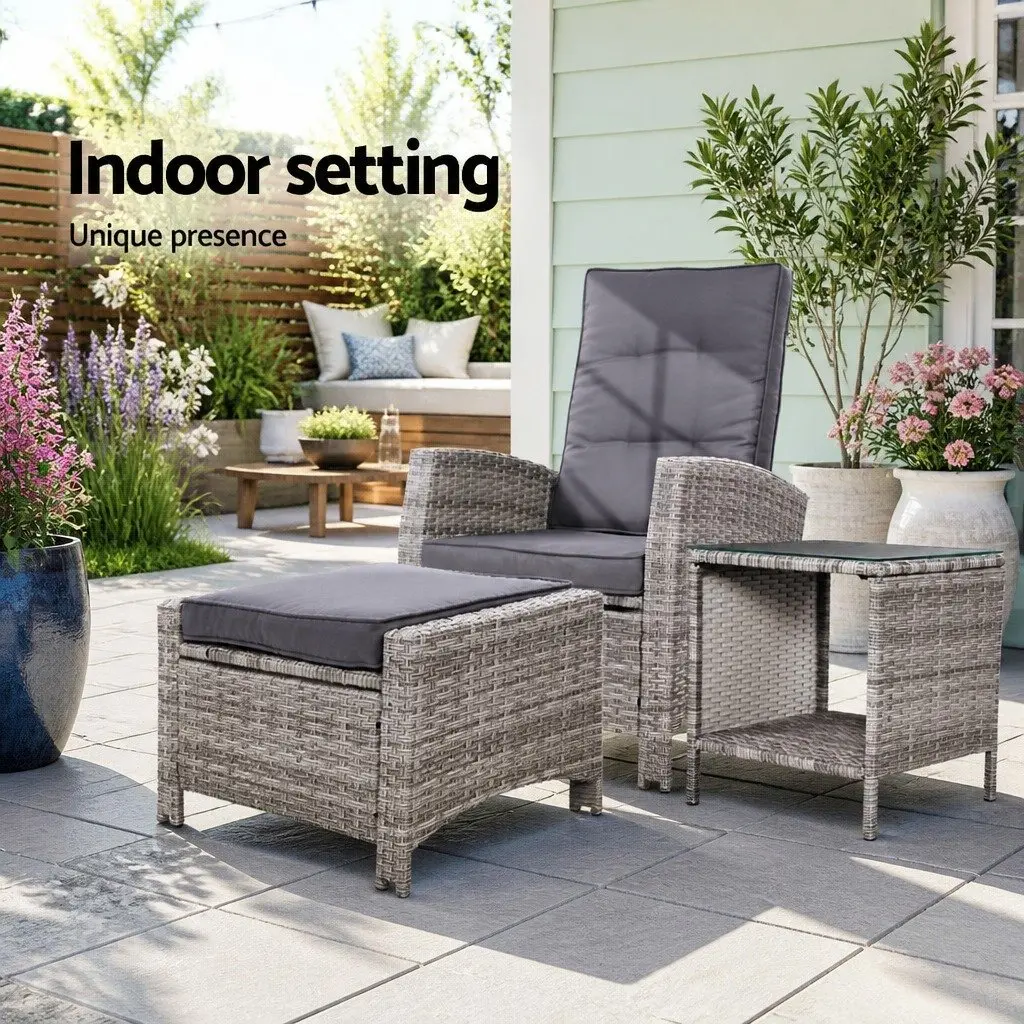 Grey Wicker Recliner Set for Outdoor Use