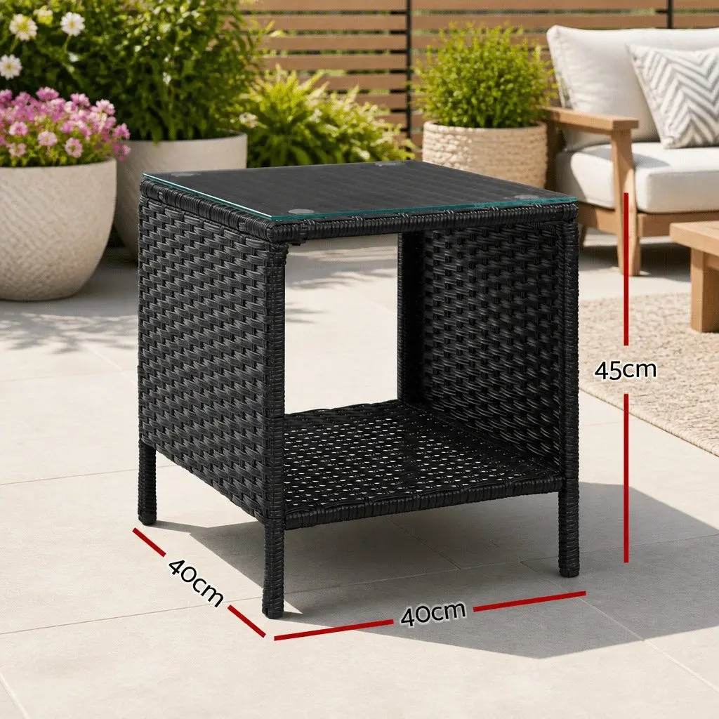 Wicker Side Table Coffee Indoor Outdoor 40cm Black White