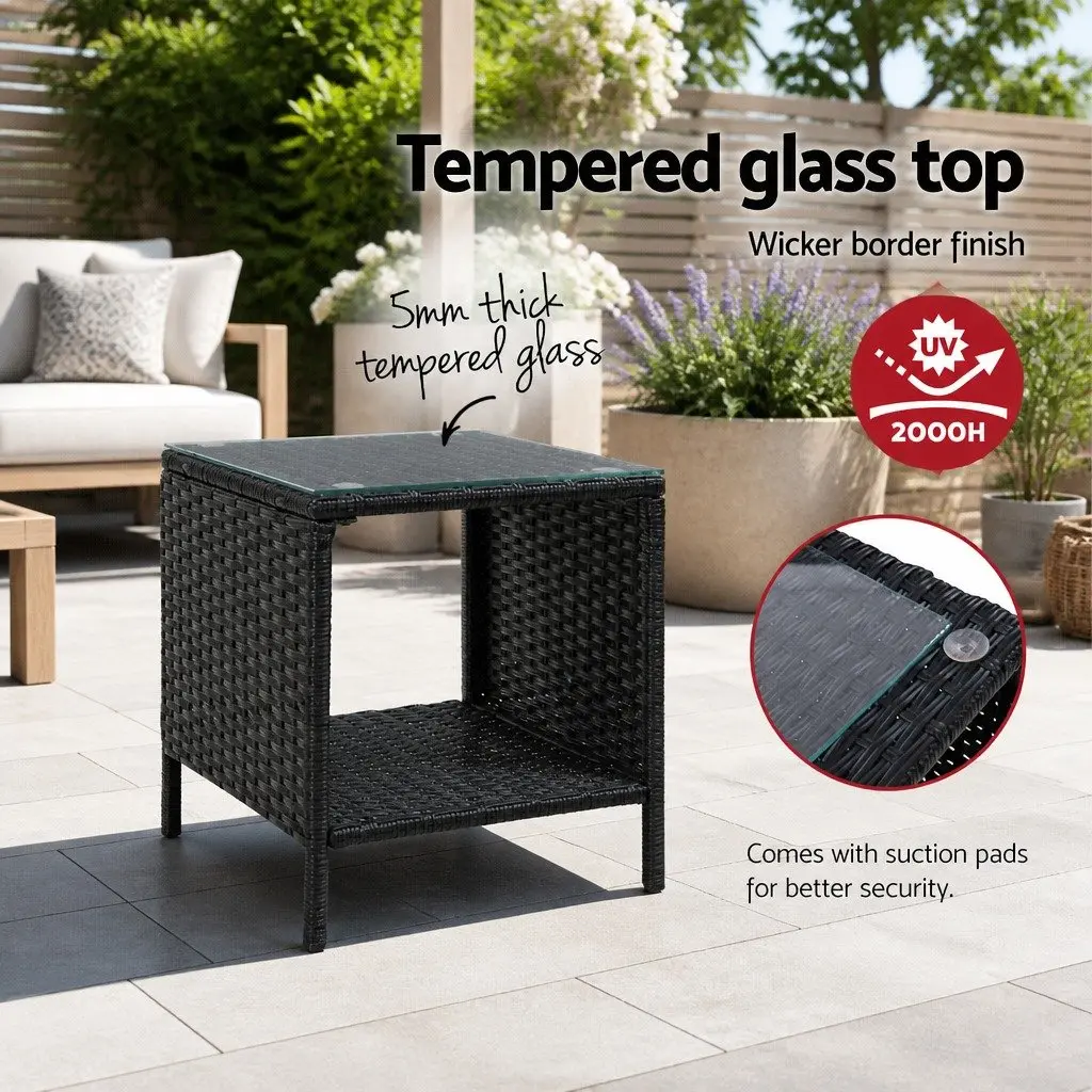 Wicker Side Table Coffee Indoor Outdoor 40cm Black White