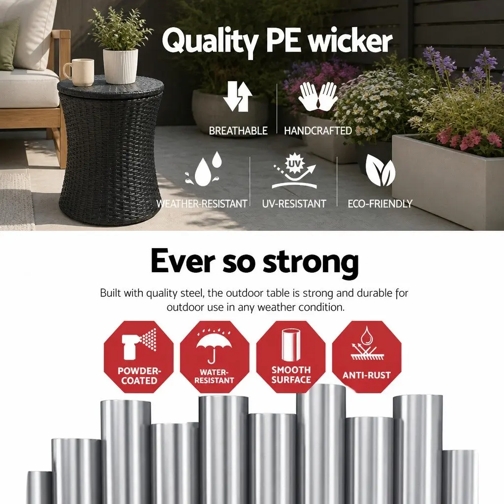 Wicker Side Table Coffee Indoor Outdoor 40cm Black White