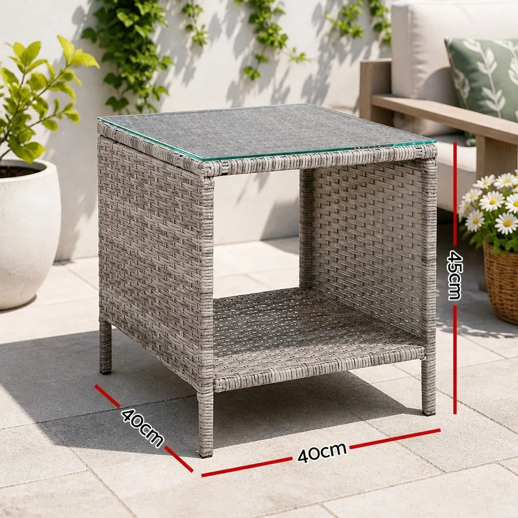 Outdoor Side Table Coffee Desk Wicker Rattan Furniture Indoor Garden Patio Black 40cm