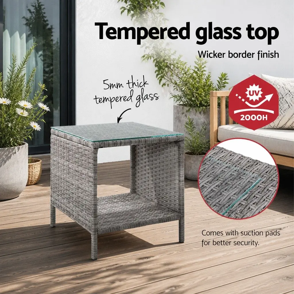 Outdoor Side Table Coffee Desk Wicker Rattan Furniture Indoor Garden Patio Black 40cm